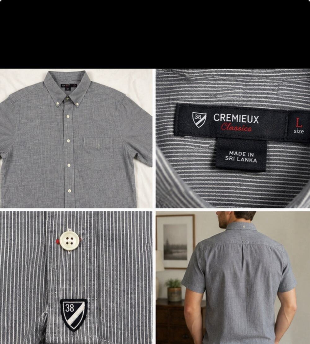 Cremieux Classics Button Front Shirt Men’s Large Gray Stripe Short Sleeve